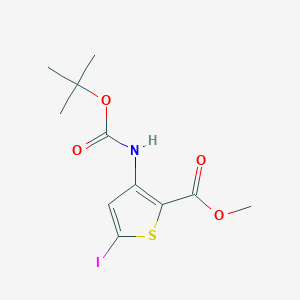 molecular formula C11H14INO4S B2688484 Methyl 3-{[(tert-butoxy)carbonyl]amino}-5-iodothiophene-2-carboxylate CAS No. 1007171-35-8