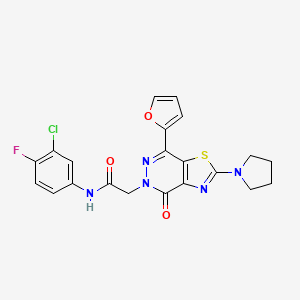 molecular formula C21H17ClFN5O3S B2688487 N-(3-chloro-4-fluorophenyl)-2-(7-(furan-2-yl)-4-oxo-2-(pyrrolidin-1-yl)thiazolo[4,5-d]pyridazin-5(4H)-yl)acetamide CAS No. 1105207-97-3