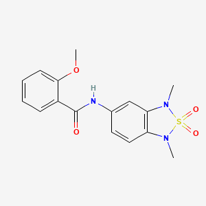 molecular formula C16H17N3O4S B2688501 N-(1,3-dimethyl-2,2-dioxido-1,3-dihydrobenzo[c][1,2,5]thiadiazol-5-yl)-2-methoxybenzamide CAS No. 2034586-46-2
