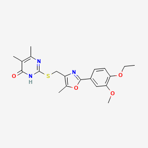 molecular formula C20H23N3O4S B2688519 2-(((2-(4-Ethoxy-3-methoxyphenyl)-5-methyloxazol-4-yl)methyl)thio)-5,6-dimethylpyrimidin-4-ol CAS No. 1040654-48-5
