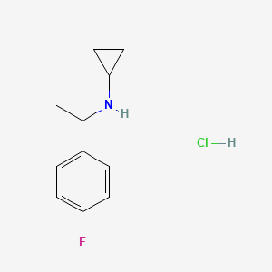 molecular formula C11H15ClFN B2688567 N-[1-(4-氟苯基)乙基]环丙胺；盐酸盐 CAS No. 2366994-30-9