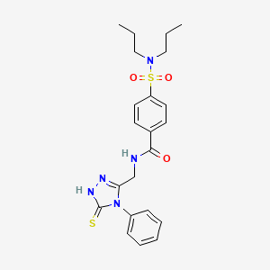 molecular formula C22H27N5O3S2 B2688578 4-(二丙基磺酰氨基)-N-[(4-苯基-5-硫代亚甲基-1H-1,2,4-三唑-3-基)甲基]苯甲酰胺 CAS No. 392247-42-6