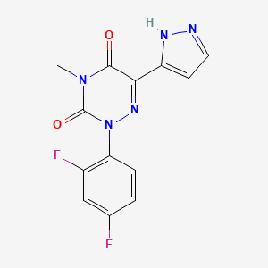 molecular formula C13H9F2N5O2 B2688587 2-(2,4-二氟苯基)-4-甲基-6-(1H-吡唑-5-基)-1,2,4-三嗪-3,5(2H,4H)-二酮 CAS No. 477709-03-8