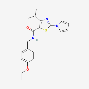 molecular formula C20H23N3O2S B2688594 N-[(4-ethoxyphenyl)methyl]-4-(propan-2-yl)-2-(1H-pyrrol-1-yl)-1,3-thiazole-5-carboxamide CAS No. 1251680-66-6