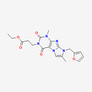 molecular formula C19H21N5O5 B2688637 乙酸3-(8-(呋喃-2-基甲基)-1,7-二甲基-2,4-二氧杂-1H-咪唑[2,1-f]嘧啶-3(2H,4H,8H)-基)酯 CAS No. 887454-86-6