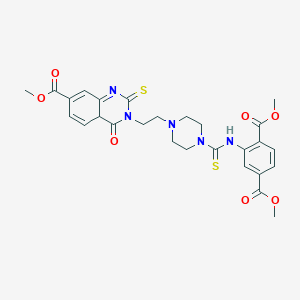 molecular formula C27H29N5O7S2 B2688641 1,4-Dimethyl 2-[(4-{2-[7-(methoxycarbonyl)-4-oxo-2-sulfanylidene-1,2,3,4-tetrahydroquinazolin-3-yl]ethyl}piperazine-1-carbothioyl)amino]benzene-1,4-dicarboxylate CAS No. 892277-24-6