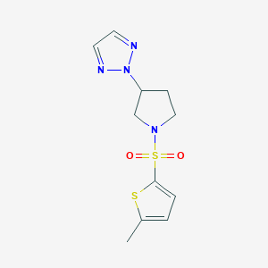 molecular formula C11H14N4O2S2 B2688642 2-(1-((5-methylthiophen-2-yl)sulfonyl)pyrrolidin-3-yl)-2H-1,2,3-triazole CAS No. 2034409-87-3