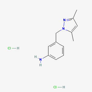 molecular formula C12H17Cl2N3 B2688652 3-((3,5-Dimethyl-1H-pyrazol-1-yl)methyl)aniline dihydrochloride CAS No. 2172167-27-8
