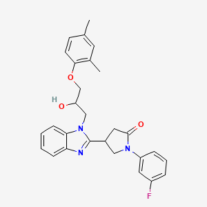molecular formula C28H28FN3O3 B2688658 4-{1-[3-(2,4-二甲基苯氧基)-2-羟基丙基]-1H-苯并咪唑-2-基}-1-(3-氟苯基)吡咯啉-2-酮 CAS No. 1018163-69-3