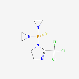 molecular formula C8H12Cl3N4PS B2688665 1-(二(1-氮杂环丙基)磷代硫酰基)-2-(三氯甲基)-4,5-二氢-1H-咪唑 CAS No. 109827-56-7
