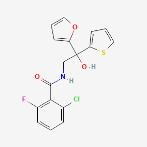 molecular formula C17H13ClFNO3S B2688666 2-chloro-6-fluoro-N-(2-(furan-2-yl)-2-hydroxy-2-(thiophen-2-yl)ethyl)benzamide CAS No. 2034263-36-8