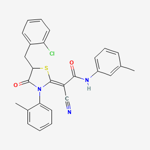 molecular formula C27H22ClN3O2S B2688683 (Z)-2-(5-(2-chlorobenzyl)-4-oxo-3-(o-tolyl)thiazolidin-2-ylidene)-2-cyano-N-(m-tolyl)acetamide CAS No. 840484-79-9