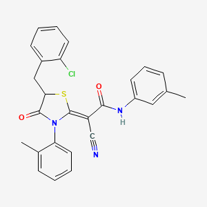 molecular formula C27H22ClN3O2S B2688683 (Z)-2-(5-(2-氯苄基)-4-氧代-3-(邻甲苯基)噻唑啉-2-基亚甲基)-2-氰代-N-(间甲苯基)乙酰胺 CAS No. 840484-79-9