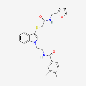molecular formula C26H27N3O3S B2688694 N-[2-[3-[2-(furan-2-ylmethylamino)-2-oxoethyl]sulfanylindol-1-yl]ethyl]-3,4-dimethylbenzamide CAS No. 532975-00-1