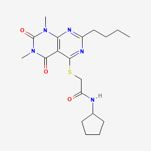 molecular formula C19H27N5O3S B2688701 2-(7-butyl-1,3-dimethyl-2,4-dioxopyrimido[4,5-d]pyrimidin-5-yl)sulfanyl-N-cyclopentylacetamide CAS No. 893905-47-0