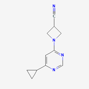 molecular formula C11H12N4 B2688723 1-(6-环丙基嘧啶-4-基)氮杂环戊烷-3-碳腈 CAS No. 2034376-87-7