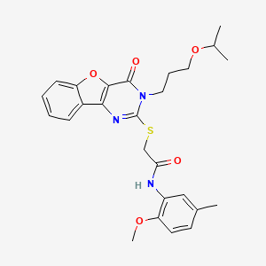 molecular formula C26H29N3O5S B2688737 2-((3-(3-isopropoxypropyl)-4-oxo-3,4-dihydrobenzofuro[3,2-d]pyrimidin-2-yl)thio)-N-(2-methoxy-5-methylphenyl)acetamide CAS No. 900004-34-4