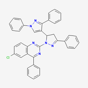 molecular formula C38H27ClN6 B2688750 6-Chloro-2-[3-(1,3-diphenylpyrazol-4-yl)-5-phenyl-3,4-dihydropyrazol-2-yl]-4-phenylquinazoline CAS No. 361366-63-4