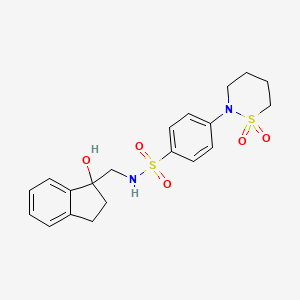 molecular formula C20H24N2O5S2 B2688755 4-(1,1-dioxido-1,2-thiazinan-2-yl)-N-((1-hydroxy-2,3-dihydro-1H-inden-1-yl)methyl)benzenesulfonamide CAS No. 1396863-71-0