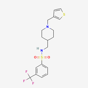 molecular formula C18H21F3N2O2S2 B2688760 N-((1-(thiophen-3-ylmethyl)piperidin-4-yl)methyl)-3-(trifluoromethyl)benzenesulfonamide CAS No. 1235003-52-7