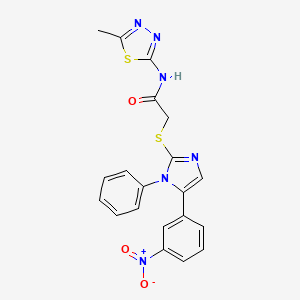 molecular formula C20H16N6O3S2 B2688761 N-(5-methyl-1,3,4-thiadiazol-2-yl)-2-((5-(3-nitrophenyl)-1-phenyl-1H-imidazol-2-yl)thio)acetamide CAS No. 1234868-12-2