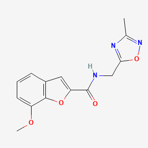 molecular formula C14H13N3O4 B2688762 7-methoxy-N-((3-methyl-1,2,4-oxadiazol-5-yl)methyl)benzofuran-2-carboxamide CAS No. 1235635-05-8