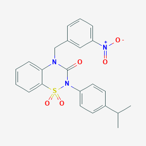 molecular formula C23H21N3O5S B2688778 2-(4-isopropylphenyl)-4-(3-nitrobenzyl)-2H-1,2,4-benzothiadiazin-3(4H)-one 1,1-dioxide CAS No. 932969-16-9