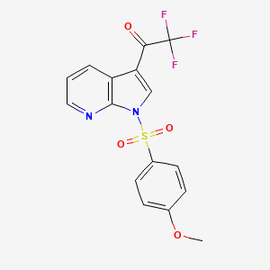 molecular formula C16H11F3N2O4S B2688793 2,2,2-trifluoro-1-{1-[(4-methoxyphenyl)sulfonyl]-1H-pyrrolo[2,3-b]pyridin-3-yl}-1-ethanone CAS No. 860651-25-8