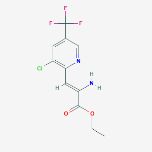 molecular formula C11H10ClF3N2O2 B2688806 乙酸2-氨基-3-[3-氯-5-(三氟甲基)-2-吡啶基]丙烯酸酯 CAS No. 1164467-04-2