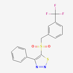 molecular formula C16H11F3N2O2S2 B2688816 4-苯基-5-{[3-(三氟甲基)苯甲基]磺酰}-1,2,3-噻二唑 CAS No. 338398-50-8