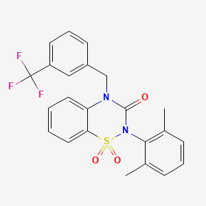 molecular formula C23H19F3N2O3S B2688839 2-(2,6-dimethylphenyl)-4-[3-(trifluoromethyl)benzyl]-2H-1,2,4-benzothiadiazin-3(4H)-one 1,1-dioxide CAS No. 892359-05-6