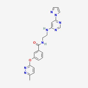 molecular formula C21H20N8O2 B2688858 N-(2-((6-(1H-pyrazol-1-yl)pyrimidin-4-yl)amino)ethyl)-3-((6-methylpyridazin-3-yl)oxy)benzamide CAS No. 1251549-34-4