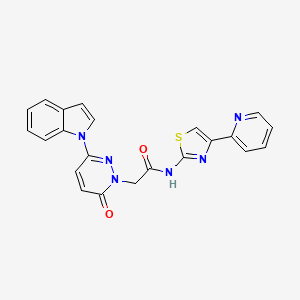 molecular formula C22H16N6O2S B2688860 2-(3-(1H-吲哚-1-基)-6-氧代吡啶并[1,6H]-嘧啶-1-基)-N-(4-(吡啶-2-基)噻唑-2-基)乙酰胺 CAS No. 1796959-20-0