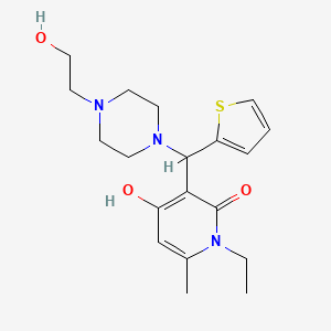 molecular formula C19H27N3O3S B2688867 1-乙基-4-羟基-3-((4-(2-羟乙基)哌嗪-1-基)(噻吩-2-基)甲基)-6-甲基吡啶-2(1H)-酮 CAS No. 939242-85-0