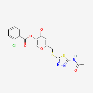 molecular formula C17H12ClN3O5S2 B2688875 6-(((5-乙酰氨基-1,3,4-噻二唑-2-基)硫)甲基)-4-氧代-4H-吡喃-3-基-2-氯苯甲酸酯 CAS No. 896015-35-3