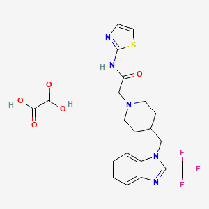 molecular formula C21H22F3N5O5S B2688876 N-(thiazol-2-yl)-2-(4-((2-(trifluoromethyl)-1H-benzo[d]imidazol-1-yl)methyl)piperidin-1-yl)acetamide oxalate CAS No. 1351614-82-8