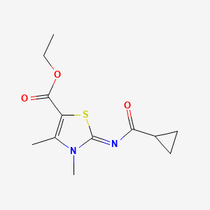 molecular formula C12H16N2O3S B2688892 (Z)-ethyl 2-((cyclopropanecarbonyl)imino)-3,4-dimethyl-2,3-dihydrothiazole-5-carboxylate CAS No. 393838-82-9