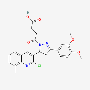 molecular formula C25H24ClN3O5 B2688933 4-[3-(2-Chloro-8-methylquinolin-3-yl)-5-(3,4-dimethoxyphenyl)-3,4-dihydropyrazol-2-yl]-4-oxobutanoic acid CAS No. 402951-00-2