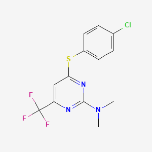 molecular formula C13H11ClF3N3S B2688937 4-(4-氯苯基)硫醚-N,N-二甲基-6-(三氟甲基)嘧啶-2-胺 CAS No. 338792-24-8