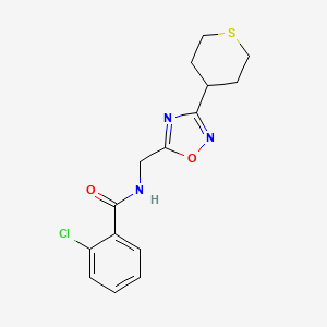 molecular formula C15H16ClN3O2S B2688946 2-chloro-N-((3-(tetrahydro-2H-thiopyran-4-yl)-1,2,4-oxadiazol-5-yl)methyl)benzamide CAS No. 2034519-23-6