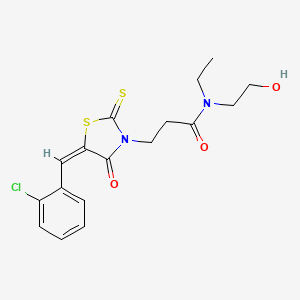 molecular formula C17H19ClN2O3S2 B2688954 3-[(5E)-5-[(2-氯苯基)甲基亚甲基]-4-氧代-2-硫代-1,3-噻唑烷-3-基]-N-乙基-N-(2-羟基乙基)丙酰胺 CAS No. 380583-37-9