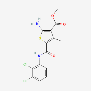 molecular formula C14H12Cl2N2O3S B2688957 甲基-2-氨基-5-{[(2,3-二氯苯基)氨基]羰基}-4-甲基硫代吡咯烯-3-羧酸甲酯 CAS No. 886657-53-0