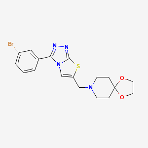 molecular formula C18H19BrN4O2S B2688972 8-{[3-(3-Bromophenyl)[1,3]thiazolo[2,3-c][1,2,4]triazol-6-yl]methyl}-1,4-dioxa-8-azaspiro[4.5]decane CAS No. 851081-04-4