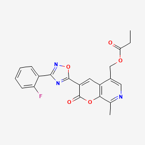 molecular formula C21H16FN3O5 B2688974 (3-(3-(2-氟苯基)-1,2,4-噁二唑-5-基)-8-甲基-2-氧代-2H-吡喃[2,3-c]吡啶-5-基)甲基丙酸酯 CAS No. 1189900-45-5