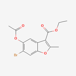 molecular formula C14H13BrO5 B2688979 乙酸5-(乙酰氧基)-6-溴-2-甲基-1-苯并呋喃-3-羧酸酯 CAS No. 82039-75-6