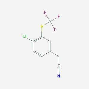 molecular formula C9H5ClF3NS B2688989 2-[4-Chloro-3-(trifluoromethylsulfanyl)phenyl]acetonitrile CAS No. 2514625-02-4