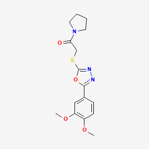 molecular formula C16H19N3O4S B2689005 2-[5-(3,4-二甲氧基-苯基)-[1,3,4]噁二唑-2-基硫代基]-1-吡咯啉-1-基-乙酮 CAS No. 486398-02-1