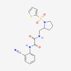 molecular formula C18H18N4O4S2 B2689010 N1-(2-氰基苯基)-N2-((1-(噻吩-2-基磺酰)吡咯烷-2-基)甲基)草酰胺 CAS No. 896278-84-5