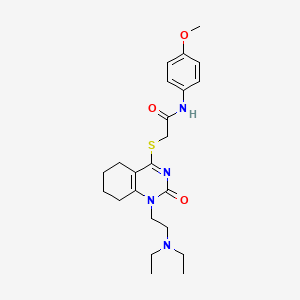 molecular formula C23H32N4O3S B2689018 2-((1-(2-(二乙基氨基)乙基)-2-氧代-1,2,5,6,7,8-六氢喹唑啉-4-基)硫基)-N-(4-甲氧基苯基)乙酰胺 CAS No. 898461-33-1