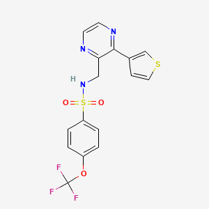 molecular formula C16H12F3N3O3S2 B2689025 N-((3-(thiophen-3-yl)pyrazin-2-yl)methyl)-4-(trifluoromethoxy)benzenesulfonamide CAS No. 2034369-31-6